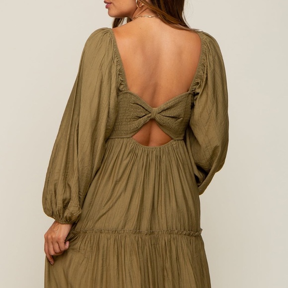 NEW - Maternity Tiered Maxi Dress, Ruched Front, Cutout Back, in Olive - M and L - Picture 4 of 14